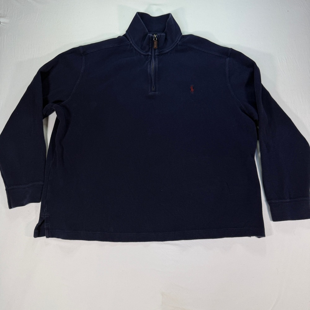 Polo Ralph Lauren 1/4 Zip Pullover Sweater Men's‎ XXL Navy Blue Ribbed Cotton